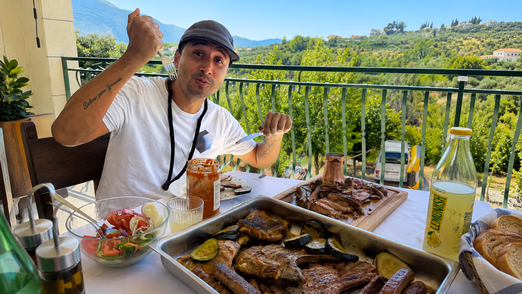 Homemade Dalmatian lunch served after rafting on the Cetina